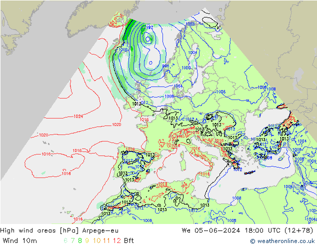 High wind areas Arpege-eu St 05.06.2024 18 UTC