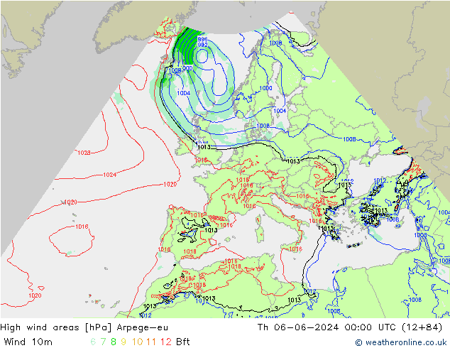 High wind areas Arpege-eu чт 06.06.2024 00 UTC