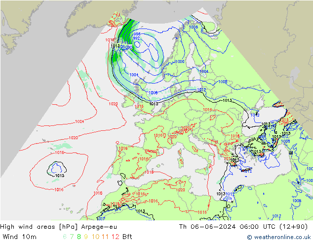 Windvelden Arpege-eu do 06.06.2024 06 UTC