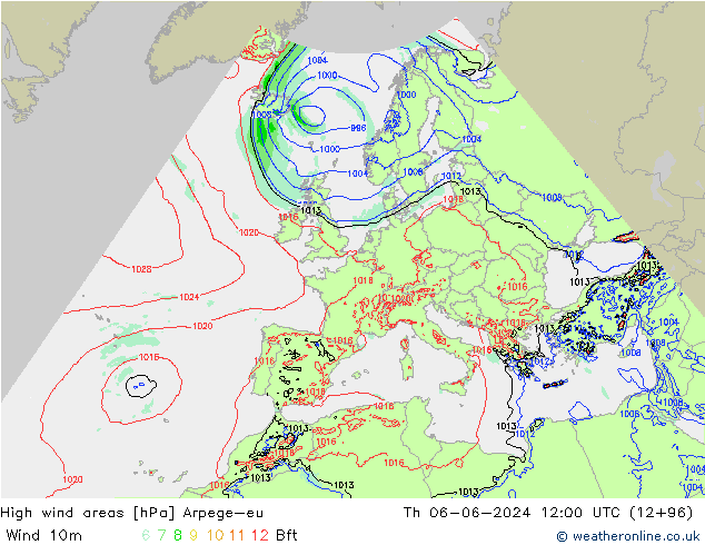 High wind areas Arpege-eu jue 06.06.2024 12 UTC