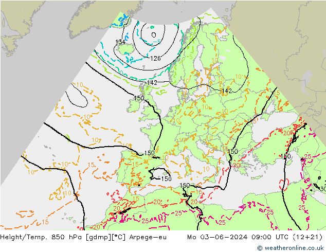 Height/Temp. 850 hPa Arpege-eu Seg 03.06.2024 09 UTC