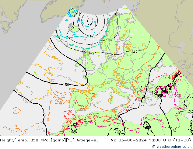 Height/Temp. 850 гПа Arpege-eu пн 03.06.2024 18 UTC