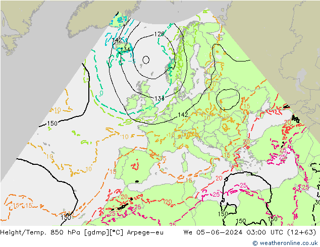 Height/Temp. 850 hPa Arpege-eu Mi 05.06.2024 03 UTC