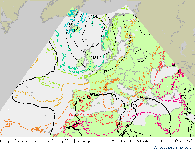 Height/Temp. 850 hPa Arpege-eu śro. 05.06.2024 12 UTC