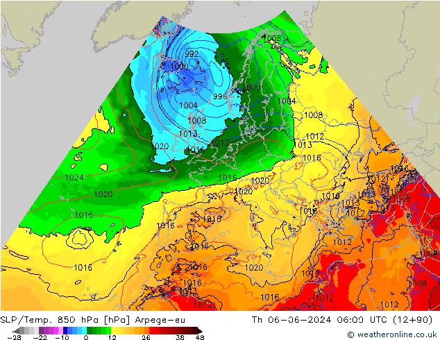 SLP/Temp. 850 hPa Arpege-eu  06.06.2024 06 UTC