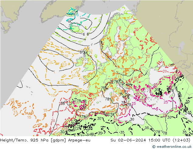 Height/Temp. 925 hPa Arpege-eu Dom 02.06.2024 15 UTC