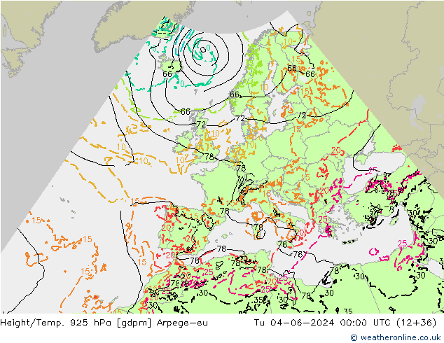 Height/Temp. 925 hPa Arpege-eu Di 04.06.2024 00 UTC