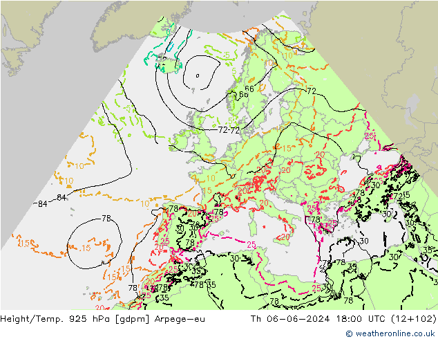 Height/Temp. 925 hPa Arpege-eu Do 06.06.2024 18 UTC