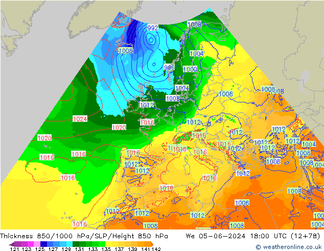 Thck 850-1000 hPa Arpege-eu We 05.06.2024 18 UTC