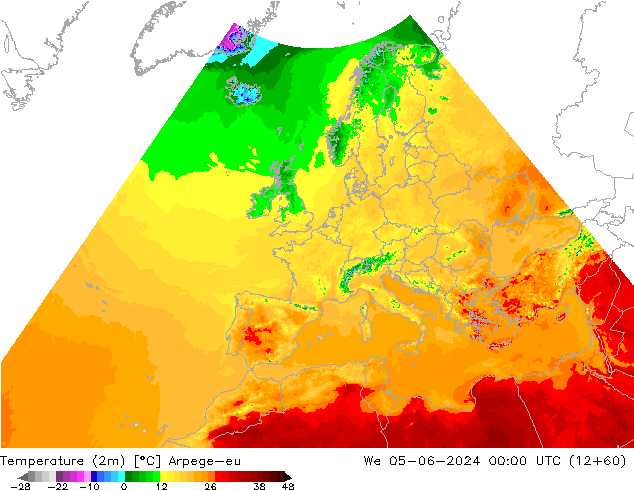 Temperatura (2m) Arpege-eu mié 05.06.2024 00 UTC