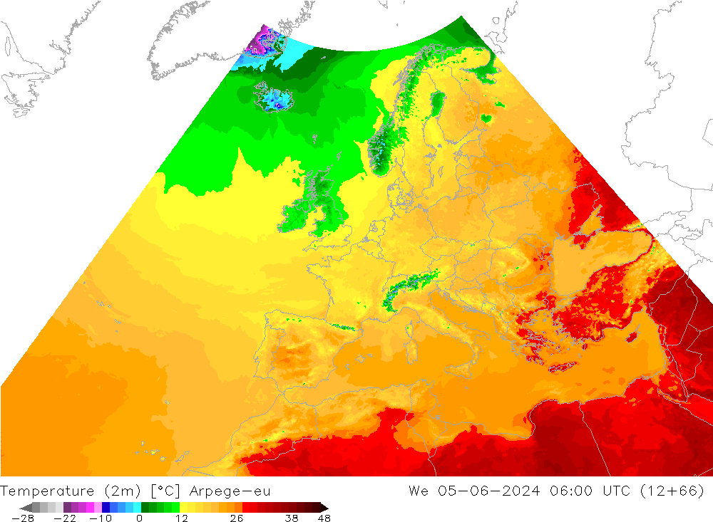 Temperatura (2m) Arpege-eu mer 05.06.2024 06 UTC