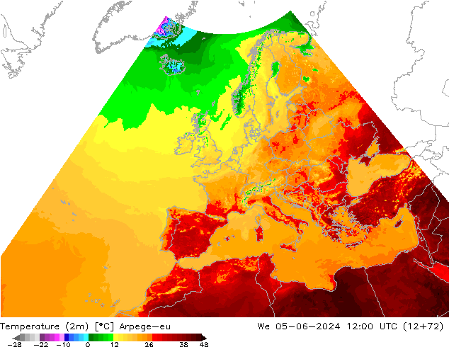 mapa temperatury (2m) Arpege-eu śro. 05.06.2024 12 UTC