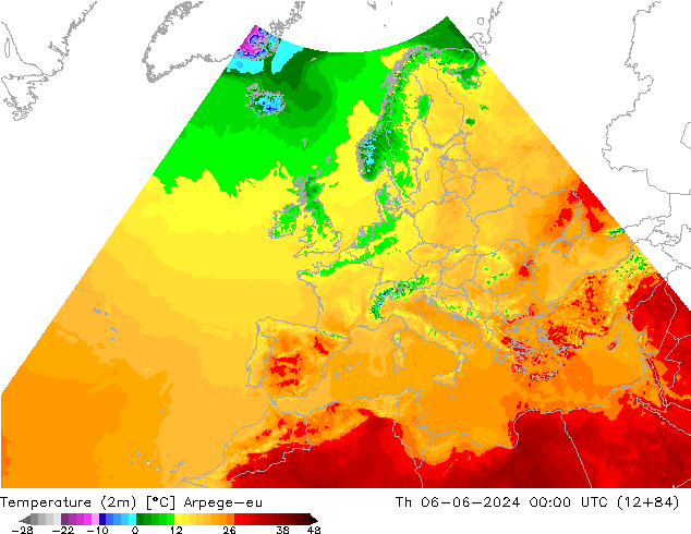 Temperature (2m) Arpege-eu Čt 06.06.2024 00 UTC