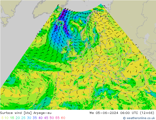 Surface wind Arpege-eu St 05.06.2024 06 UTC