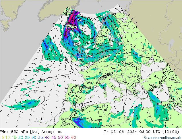 Wind 850 hPa Arpege-eu do 06.06.2024 06 UTC