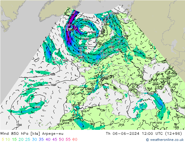 Rüzgar 850 hPa Arpege-eu Per 06.06.2024 12 UTC