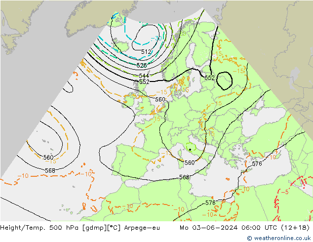 Height/Temp. 500 hPa Arpege-eu  03.06.2024 06 UTC