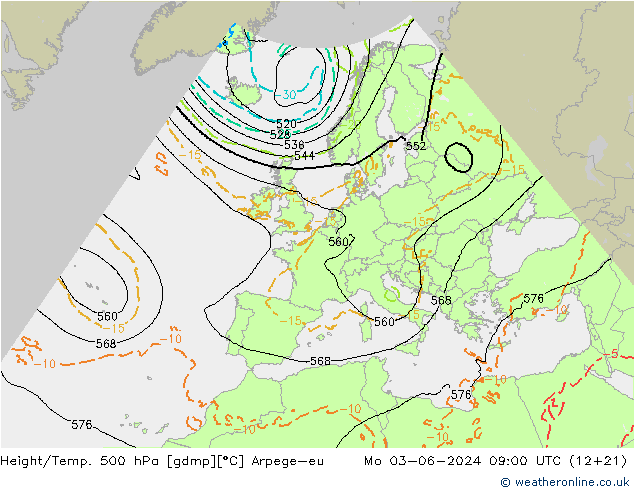 Geop./Temp. 500 hPa Arpege-eu lun 03.06.2024 09 UTC