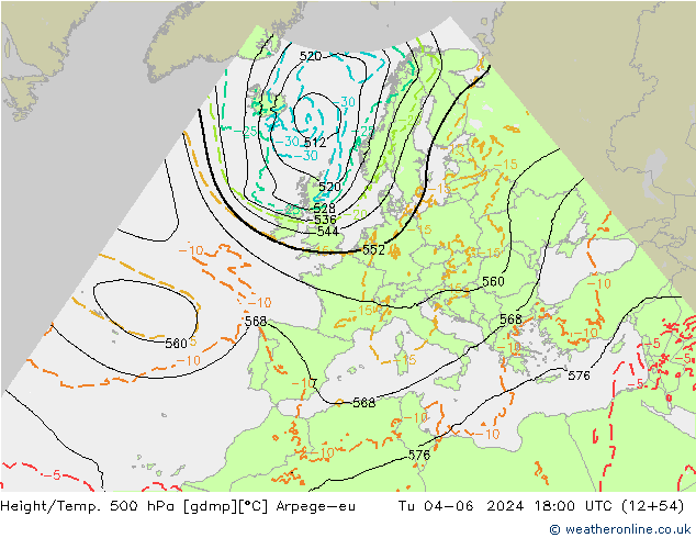Yükseklik/Sıc. 500 hPa Arpege-eu Sa 04.06.2024 18 UTC