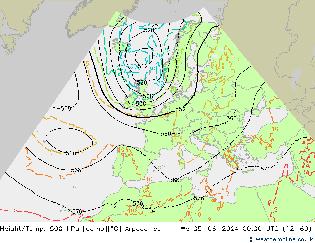 Hoogte/Temp. 500 hPa Arpege-eu wo 05.06.2024 00 UTC