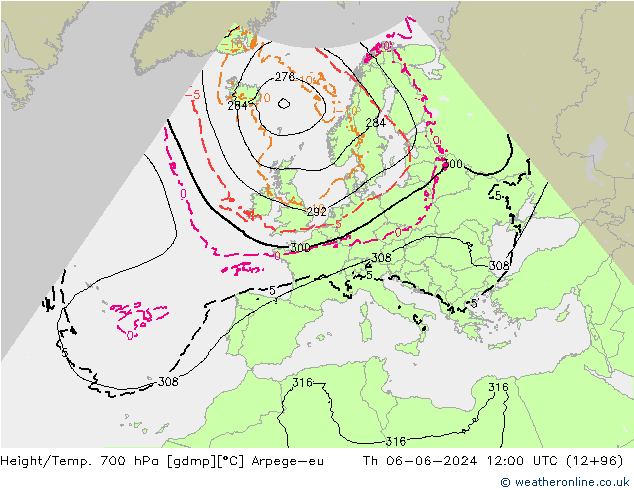 Yükseklik/Sıc. 700 hPa Arpege-eu Per 06.06.2024 12 UTC