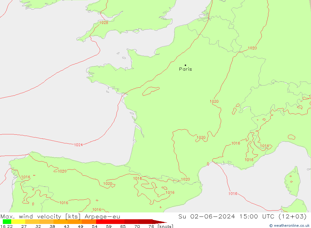 Windböen Arpege-eu So 02.06.2024 15 UTC