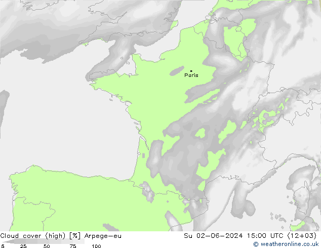 zachmurzenie (wysokie) Arpege-eu nie. 02.06.2024 15 UTC