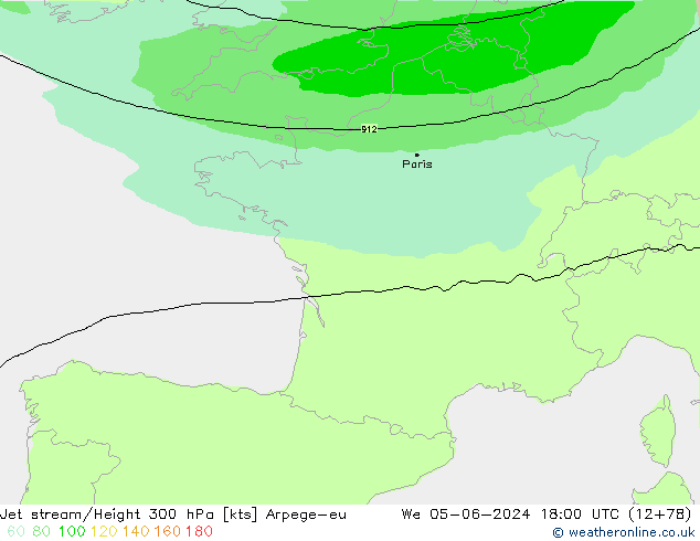 Jet stream Arpege-eu Qua 05.06.2024 18 UTC