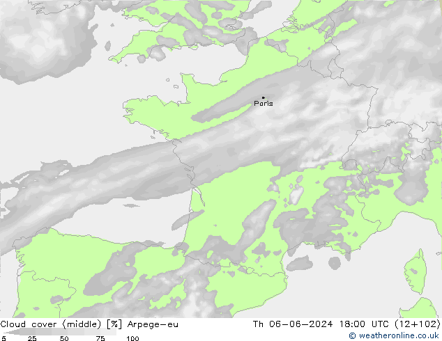 nuvens (médio) Arpege-eu Qui 06.06.2024 18 UTC