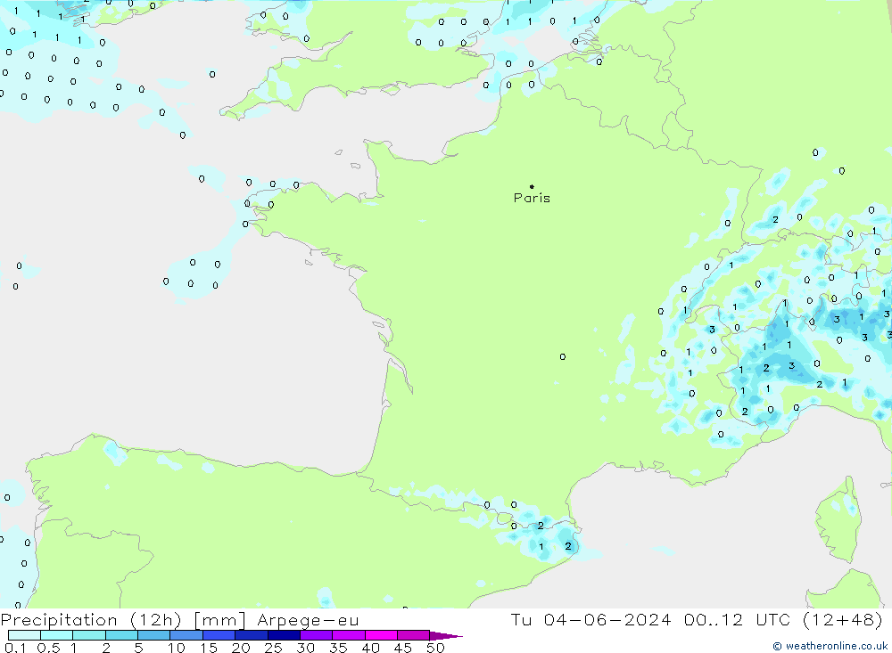 осадки (12h) Arpege-eu вт 04.06.2024 12 UTC