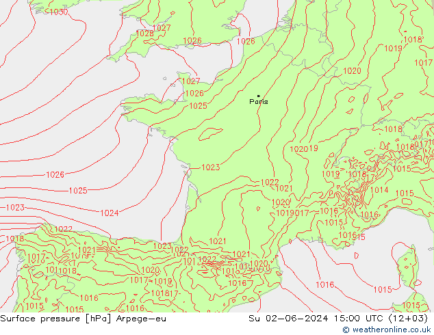 pressão do solo Arpege-eu Dom 02.06.2024 15 UTC