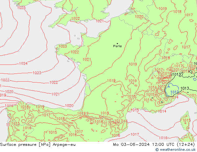 Presión superficial Arpege-eu lun 03.06.2024 12 UTC