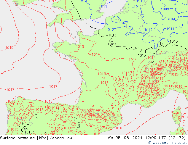 Pressione al suolo Arpege-eu mer 05.06.2024 12 UTC