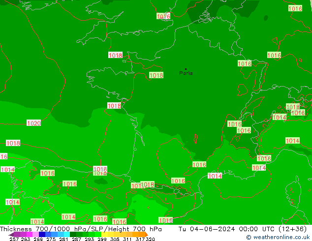 Dikte700-1000 hPa Arpege-eu di 04.06.2024 00 UTC