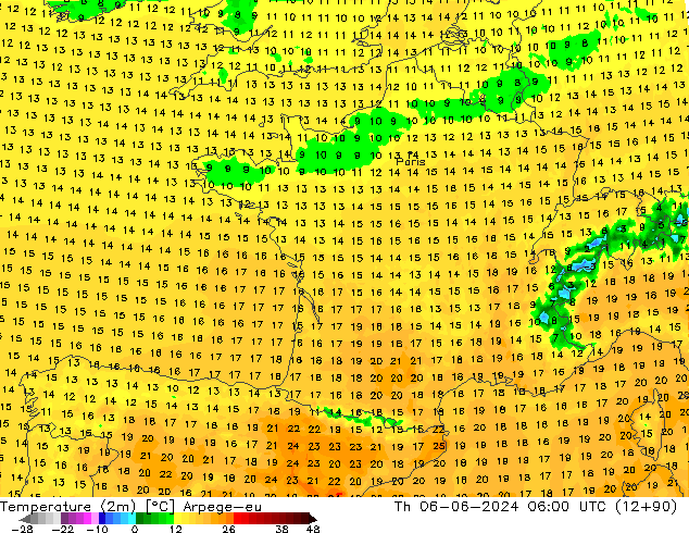 Sıcaklık Haritası (2m) Arpege-eu Per 06.06.2024 06 UTC