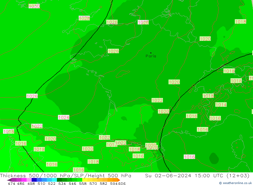 Thck 500-1000hPa Arpege-eu dim 02.06.2024 15 UTC