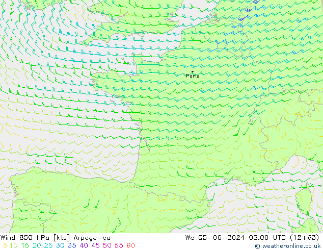 ветер 850 гПа Arpege-eu ср 05.06.2024 03 UTC