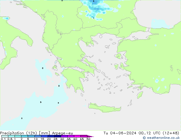 Totale neerslag (12h) Arpege-eu di 04.06.2024 12 UTC