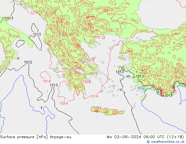 Atmosférický tlak Arpege-eu Po 03.06.2024 06 UTC