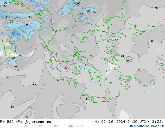 RH 850 hPa Arpege-eu pon. 03.06.2024 21 UTC