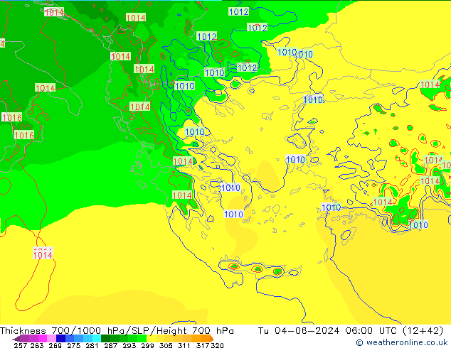 Thck 700-1000 hPa Arpege-eu Tu 04.06.2024 06 UTC