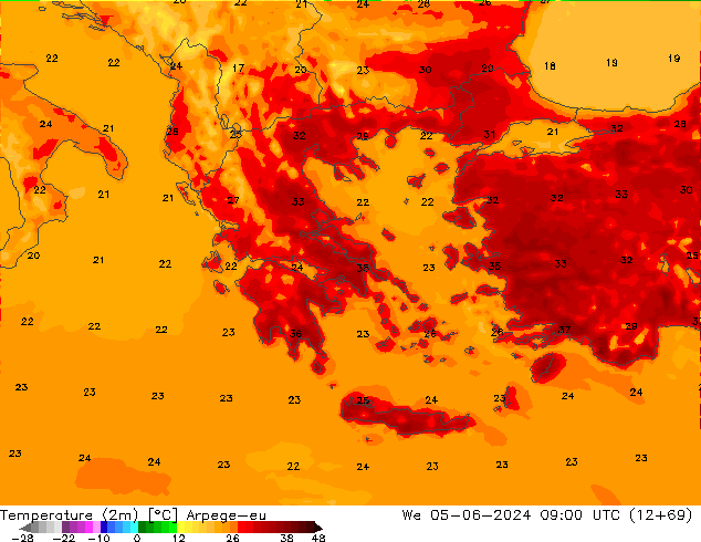 карта температуры Arpege-eu ср 05.06.2024 09 UTC