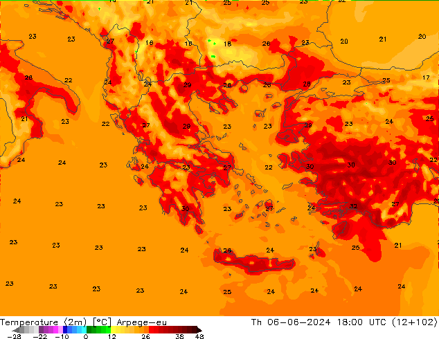 Temperature (2m) Arpege-eu Th 06.06.2024 18 UTC