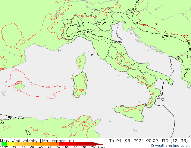 Maks. Rüzgar Hızı Arpege-eu Sa 04.06.2024 00 UTC