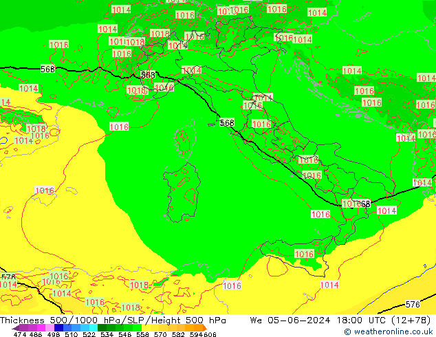 Thck 500-1000hPa Arpege-eu We 05.06.2024 18 UTC