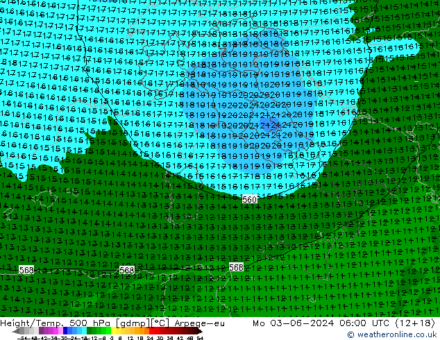 Height/Temp. 500 hPa Arpege-eu Mo 03.06.2024 06 UTC