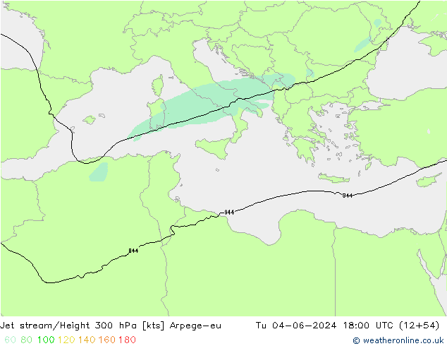 Jet stream/Height 300 hPa Arpege-eu Tu 04.06.2024 18 UTC