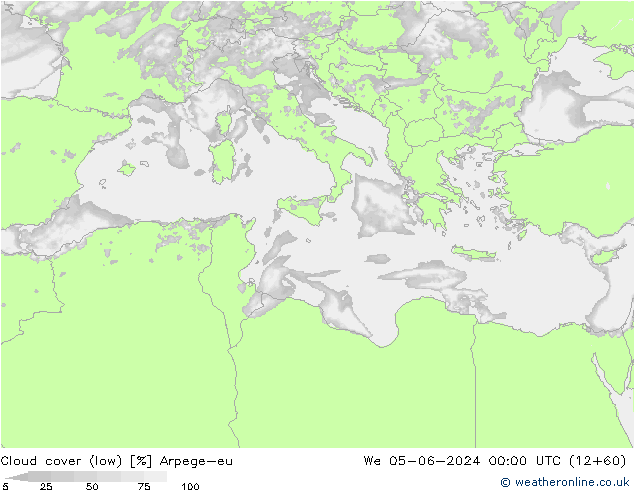 Cloud cover (low) Arpege-eu We 05.06.2024 00 UTC