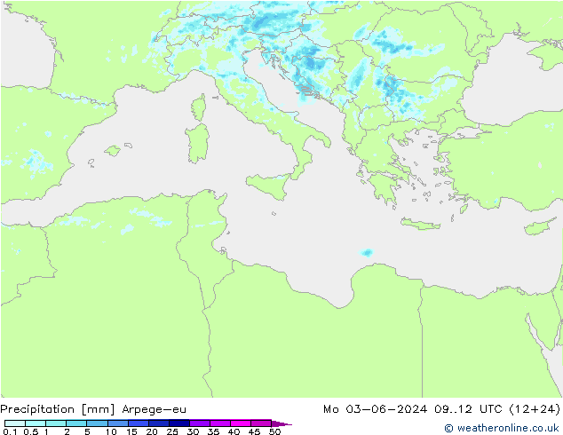 осадки Arpege-eu пн 03.06.2024 12 UTC