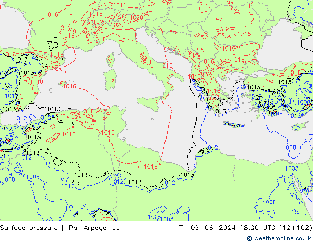 Atmosférický tlak Arpege-eu Čt 06.06.2024 18 UTC